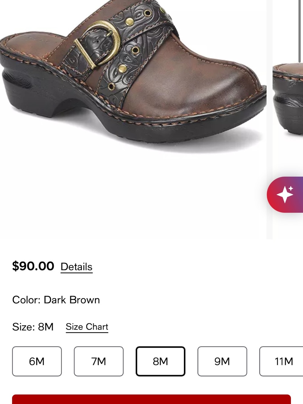 b.o.c. Dark Brown Leather Clog Mules with Decorative Buckle